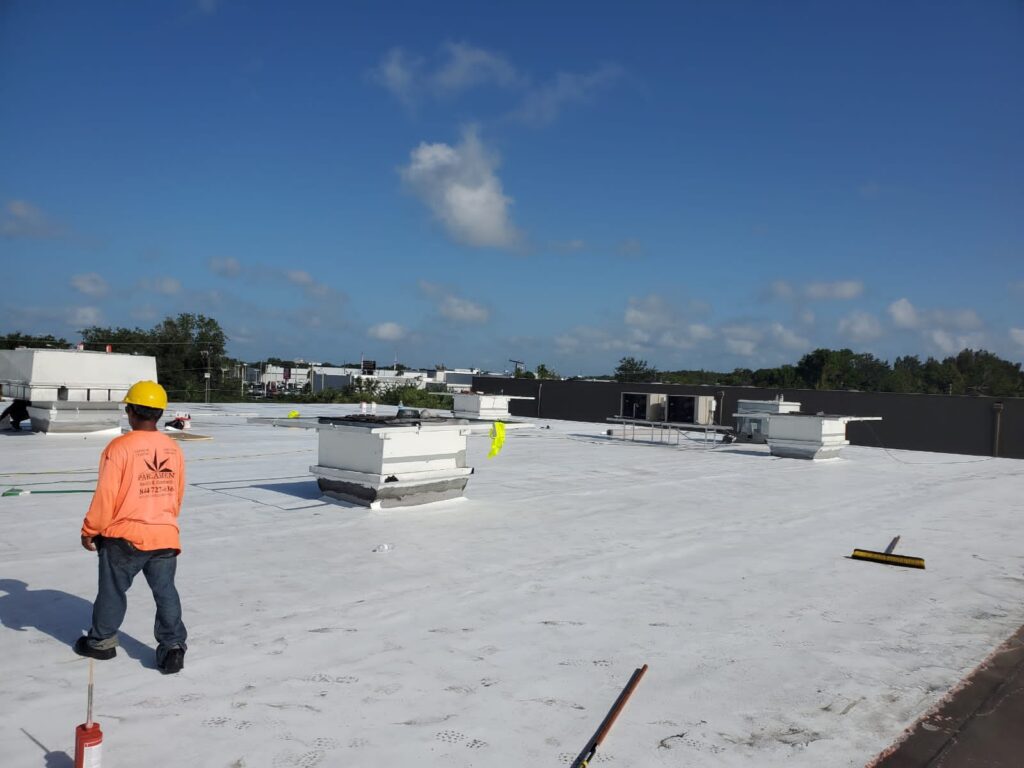 Installation of TPO membrane for waterproofing a commercial building roof